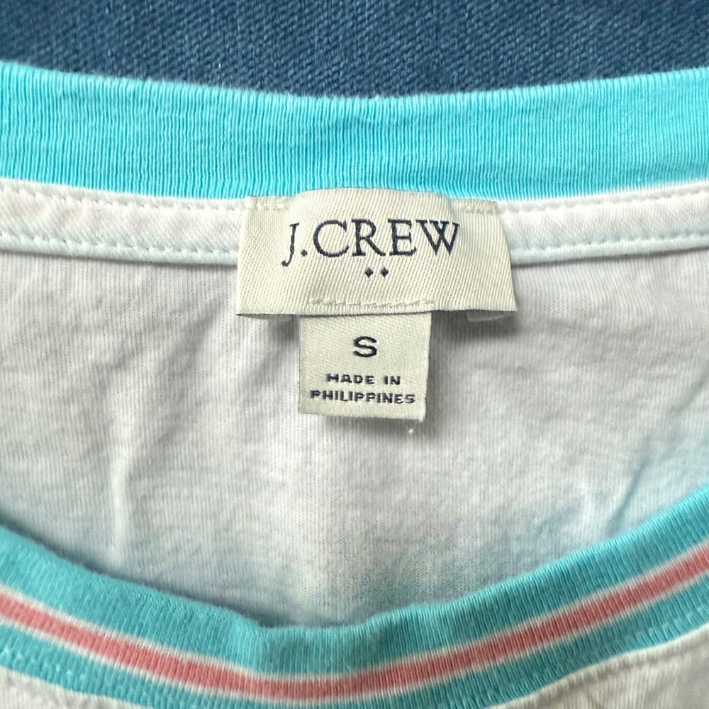 J Crew Striped Ringer Tee‎ Womens Size S White Blue Pink Preppy Classic - Picture 5 of 8